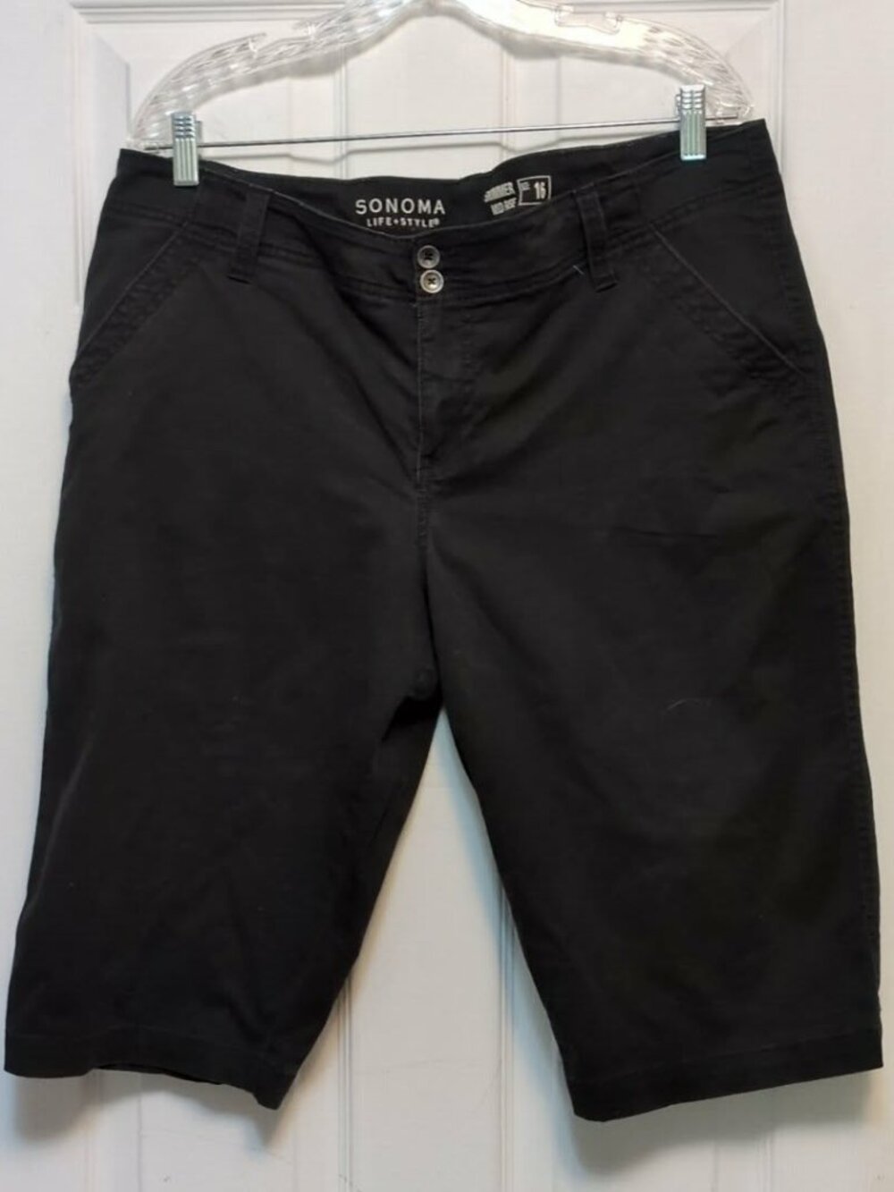 Sonoma Life Style Women Size 16 Black Bermuda Shorts Chino Stretch Casual Midris
